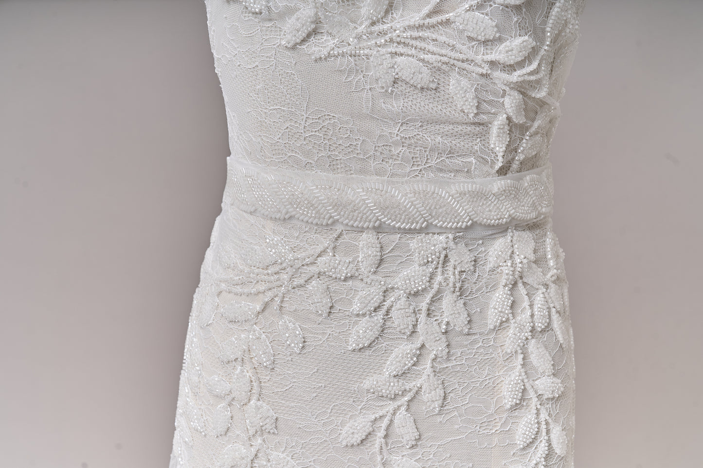 S0702 - Embroidered lace with off-white beads
