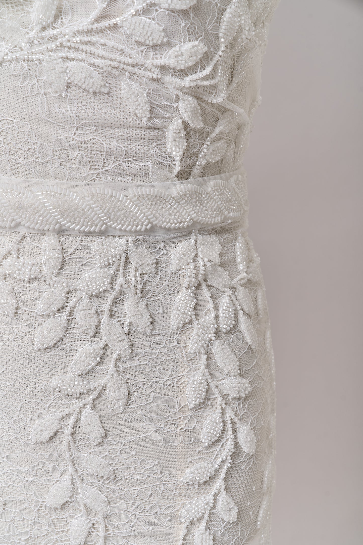 S0702 - Embroidered lace with off-white beads
