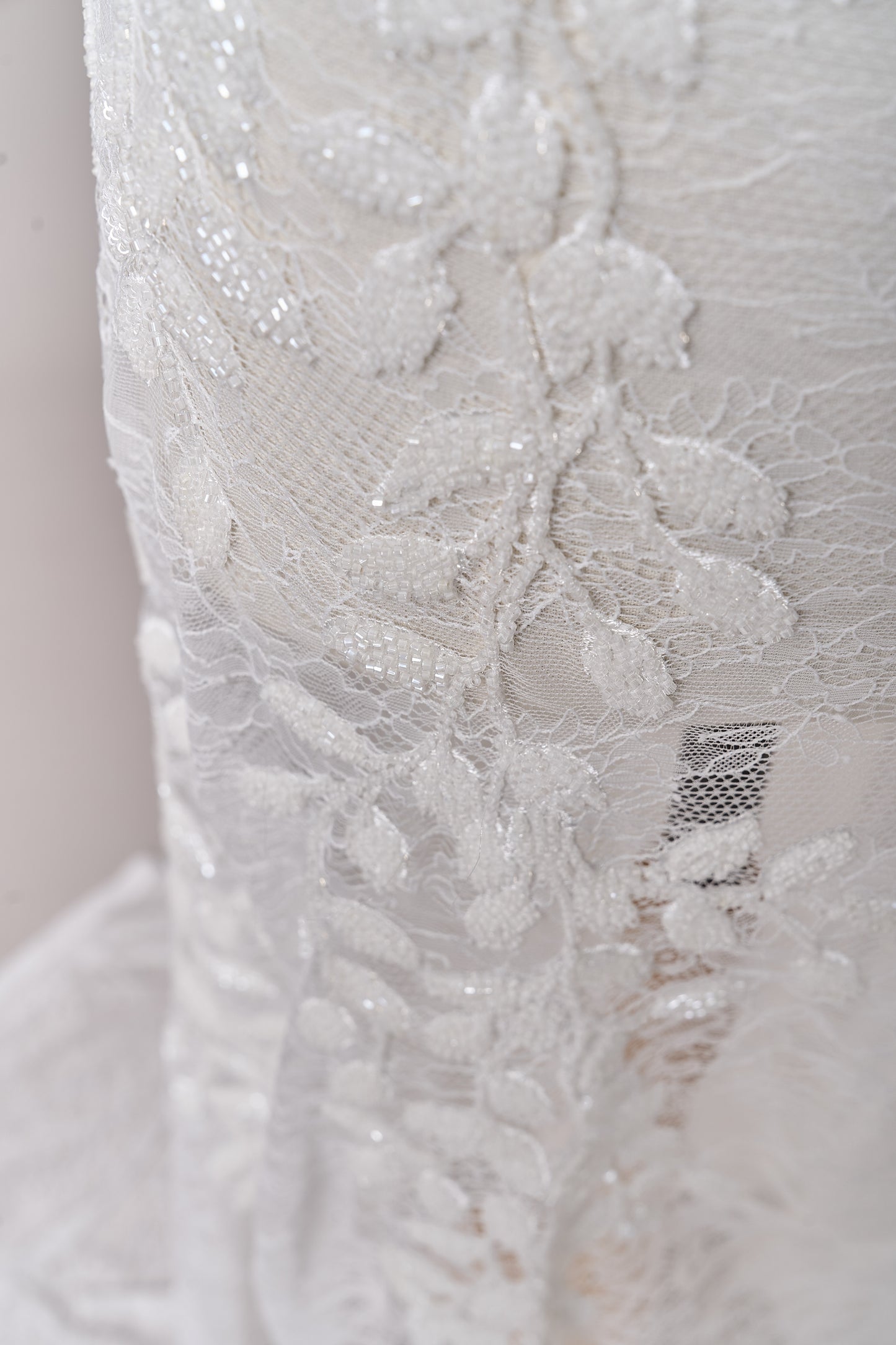 S0702 - Embroidered lace with off-white beads