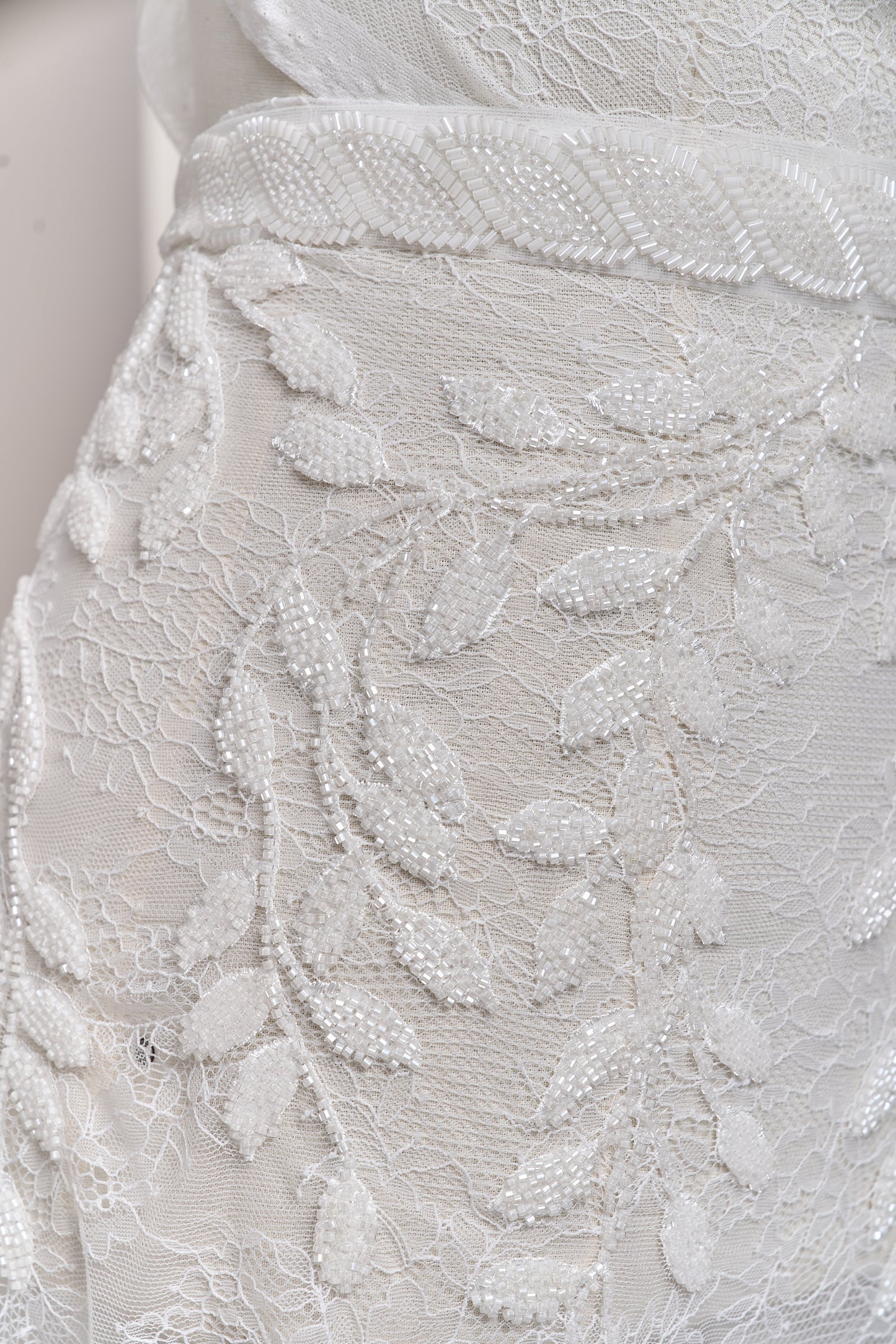 S0702 - Embroidered lace with off-white beads