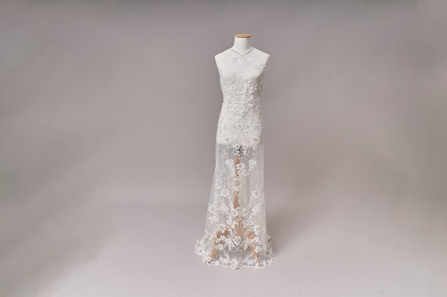S0694 - Embroidered tulle with silver lurex, off-white beads, and transparent sequins