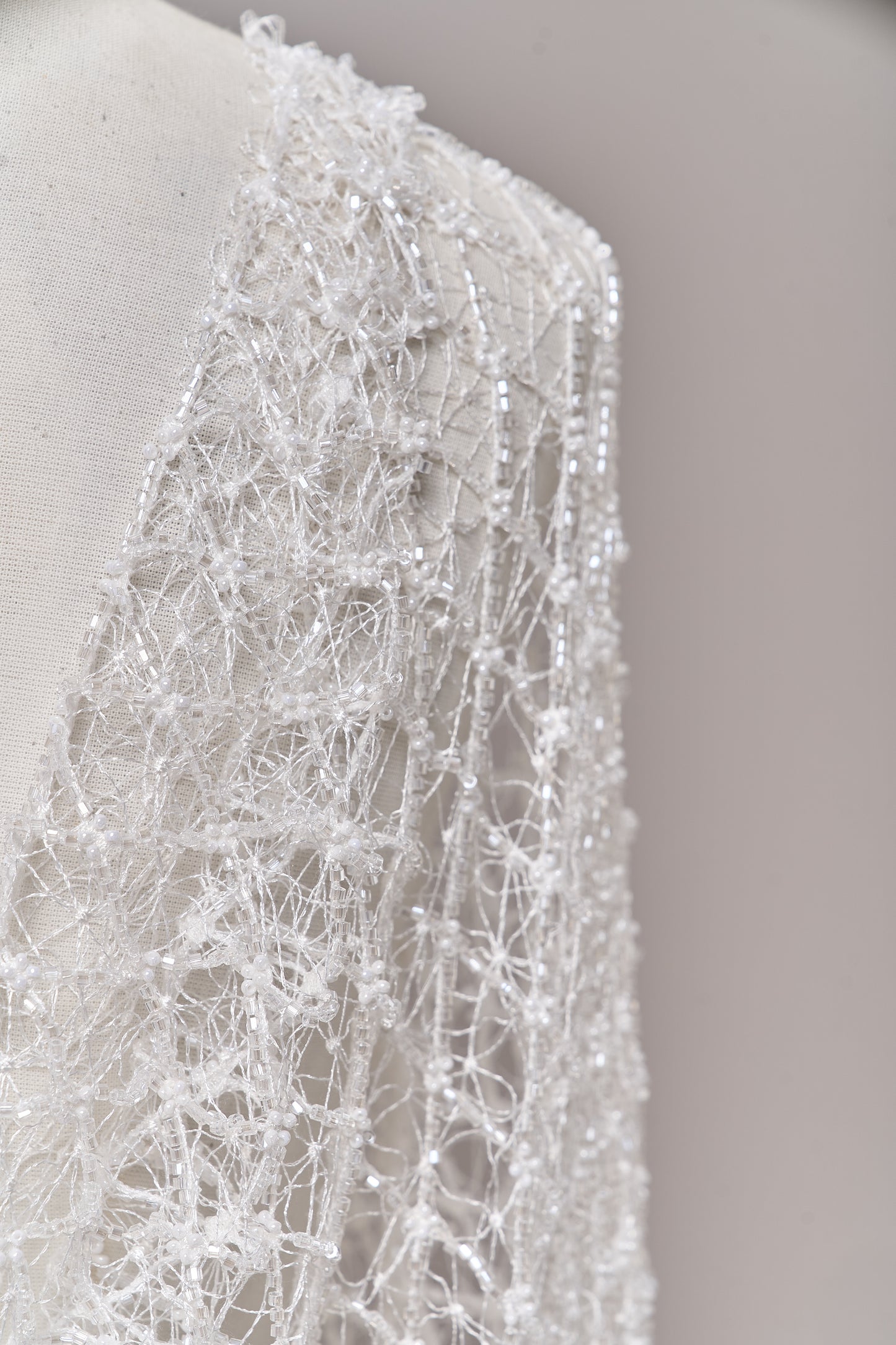 S0682 - Netting with off-white beads and transparent bugle beads