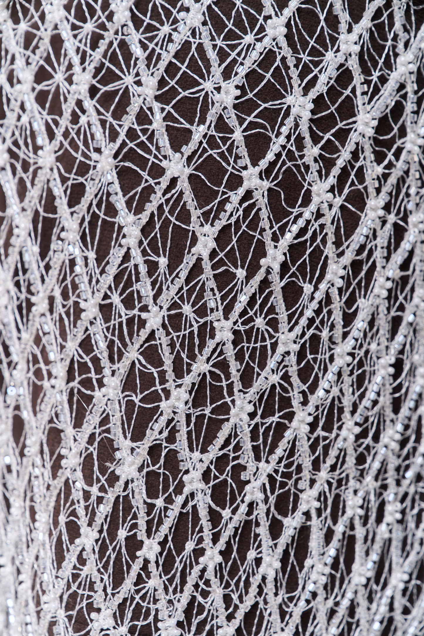 S0682 - Netting with off-white beads and transparent bugle beads