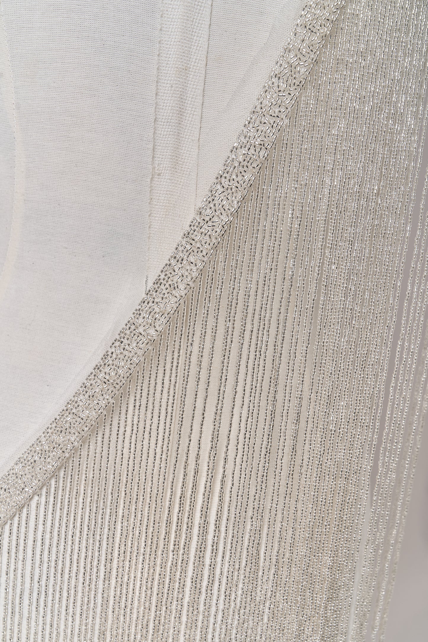 S0708 - Silver bugle bead fringe trim