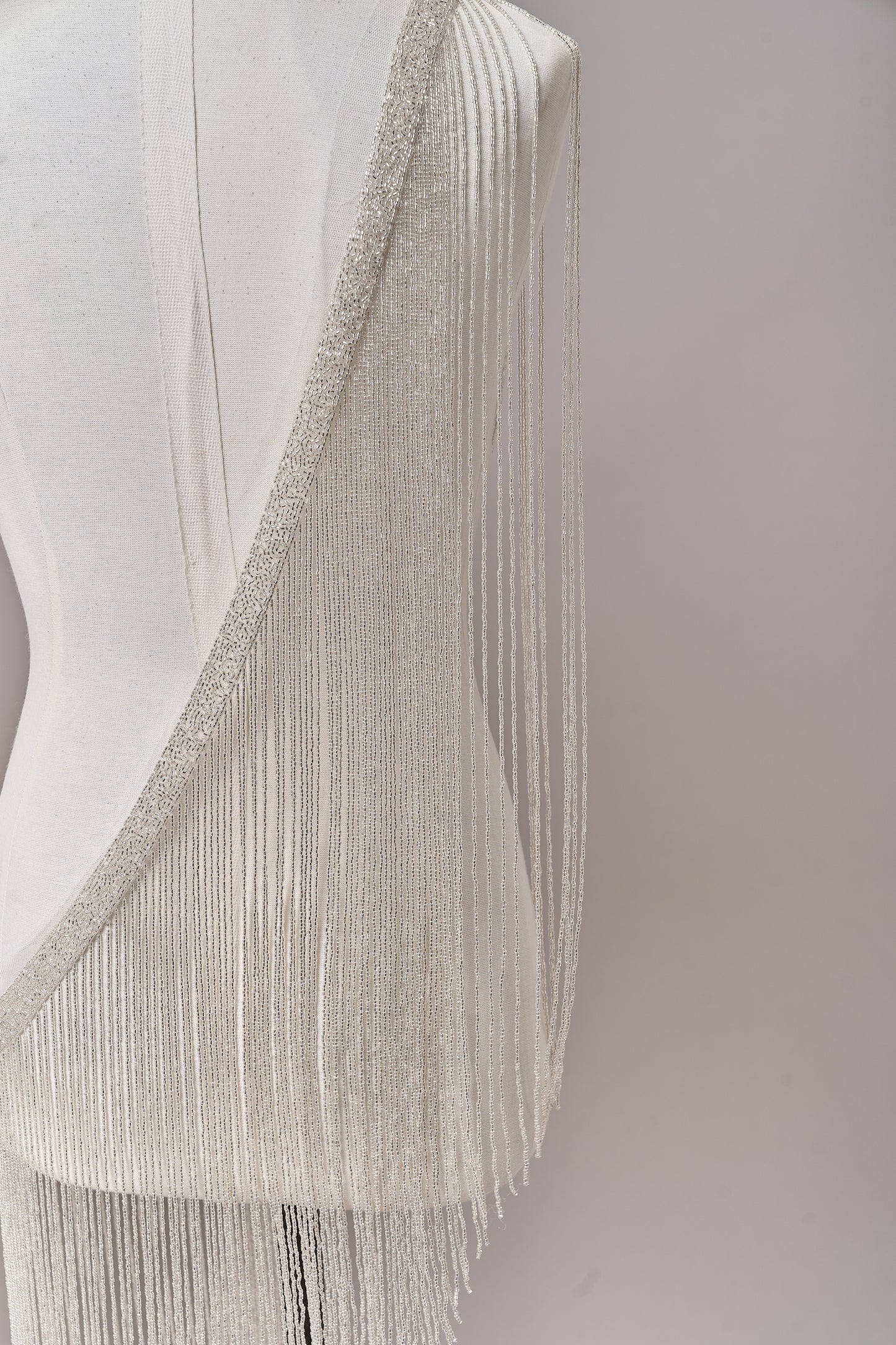 S0708 - Silver bugle bead fringe trim