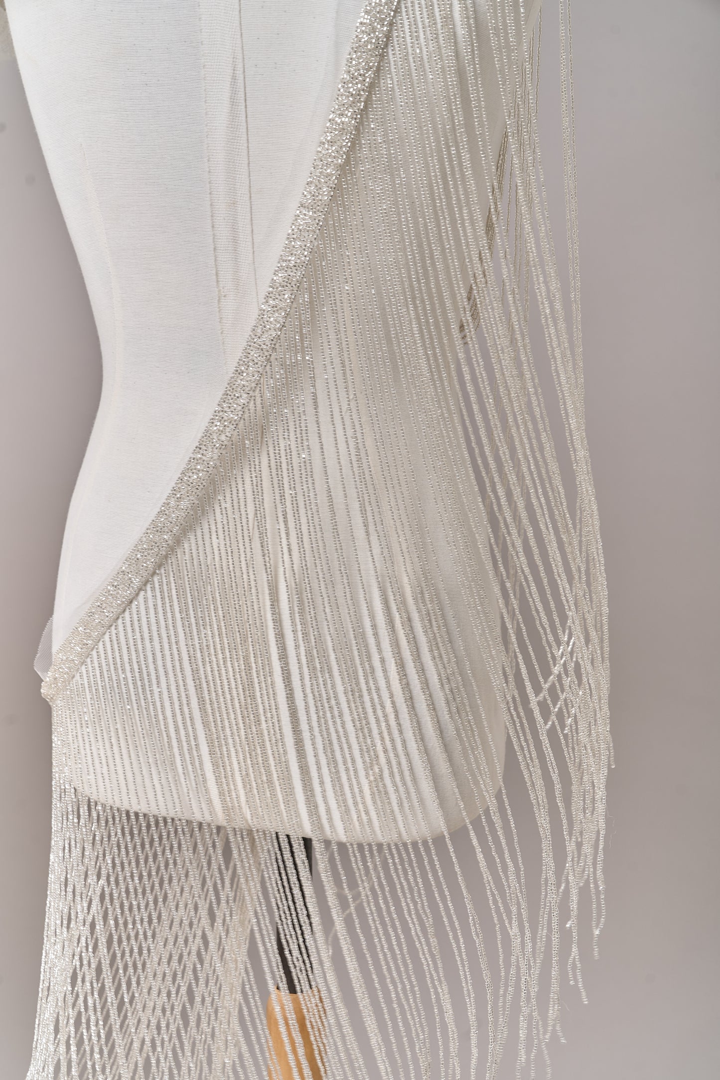 S0708 - Silver bugle bead fringe trim