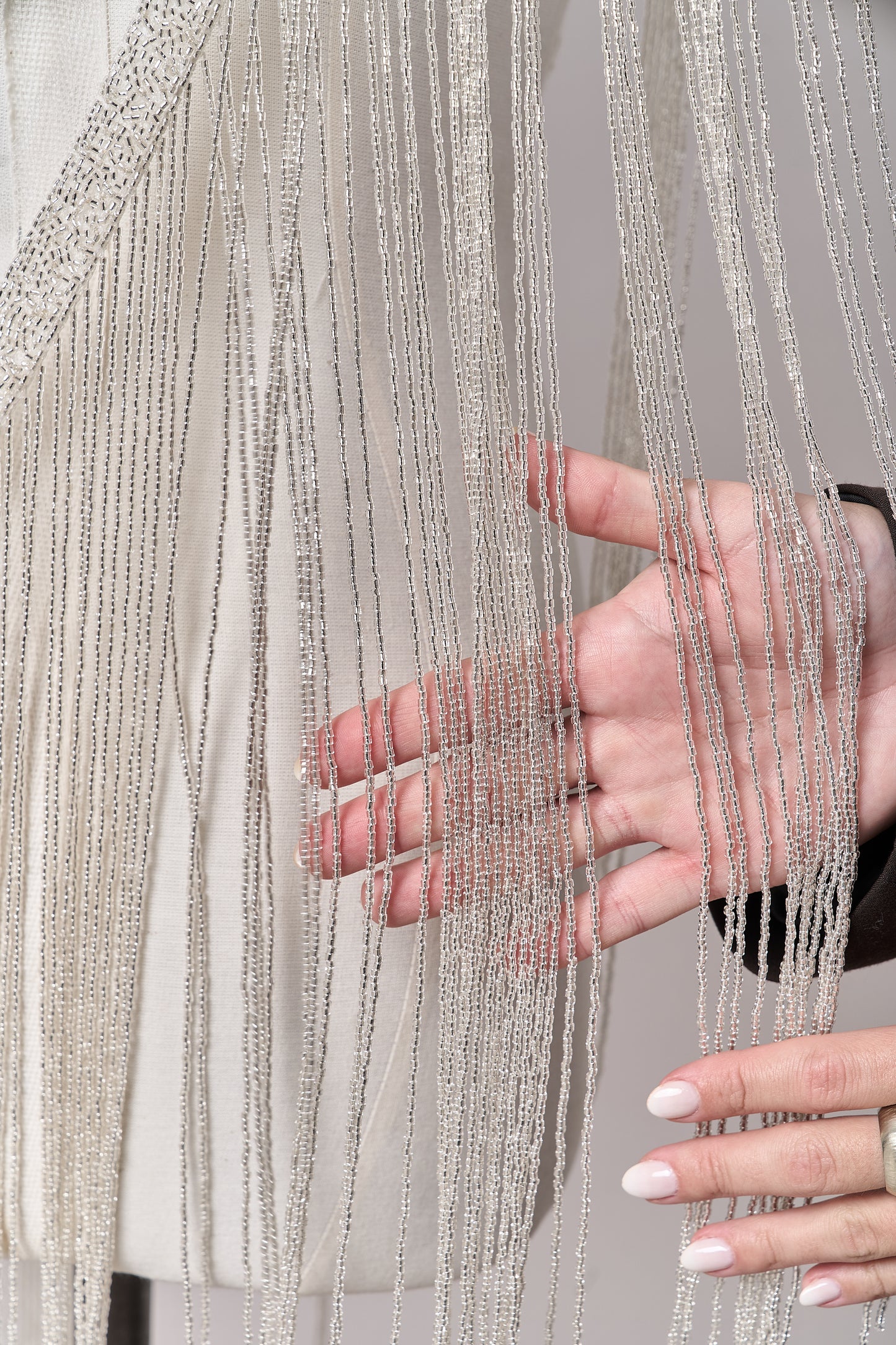 S0708 - Silver bugle bead fringe trim