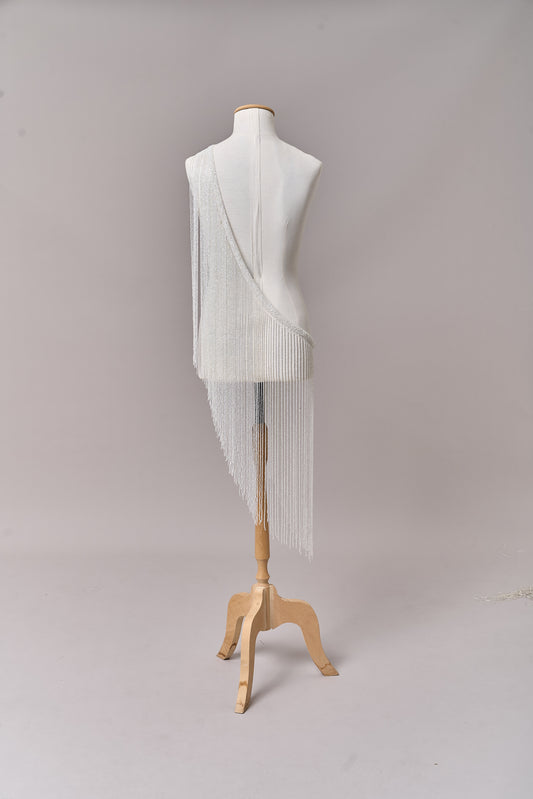 S0708 - Off-white bugle bead fringe trim
