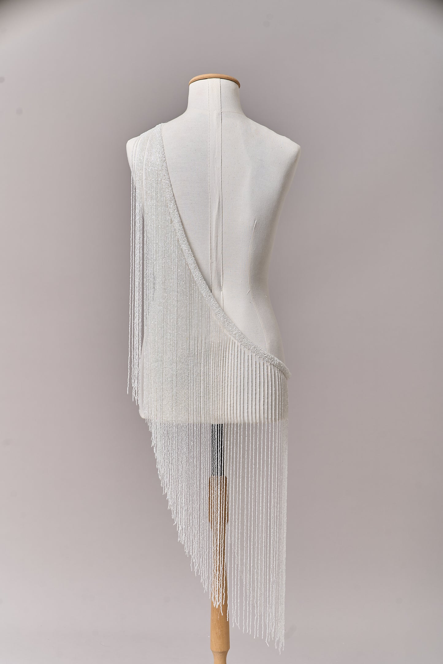 S0708 - Off-white bugle bead fringe trim