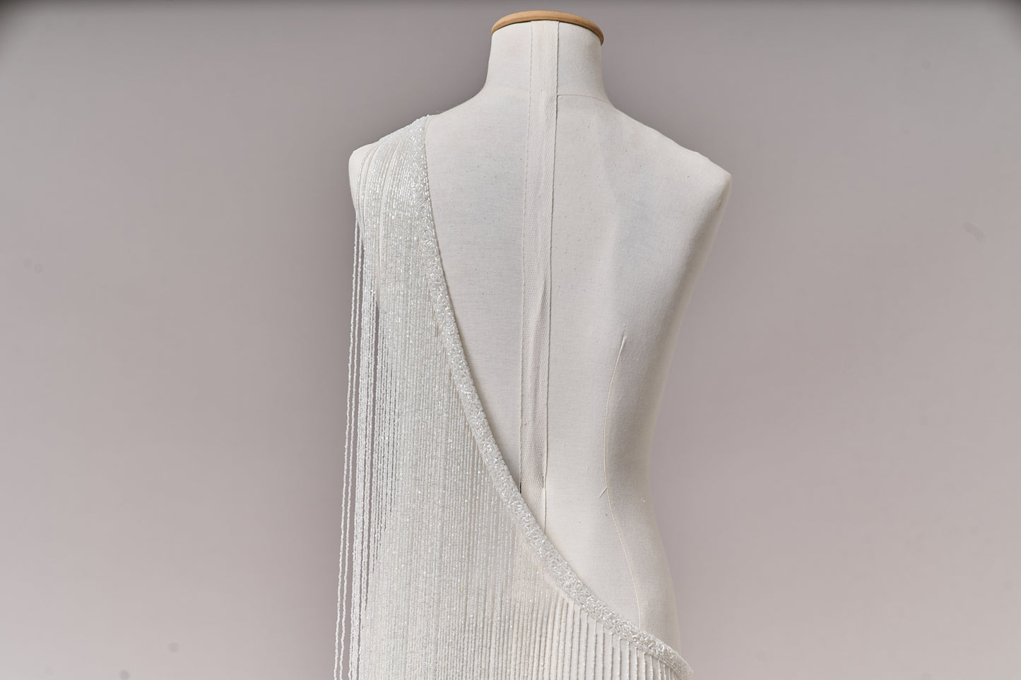 S0708 - Off-white bugle bead fringe trim