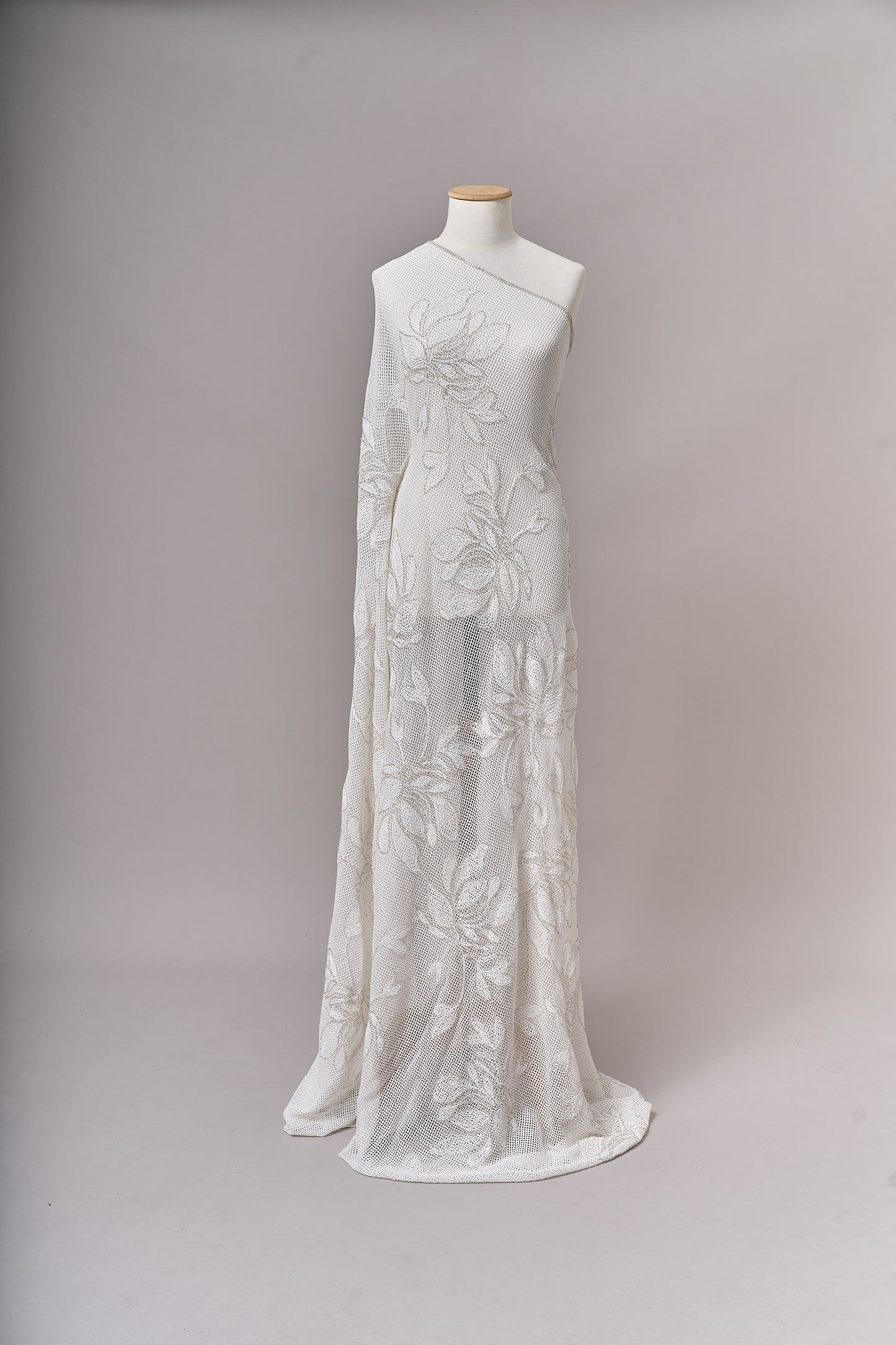 S0714 - Cotton guipure embroidered with silver beads