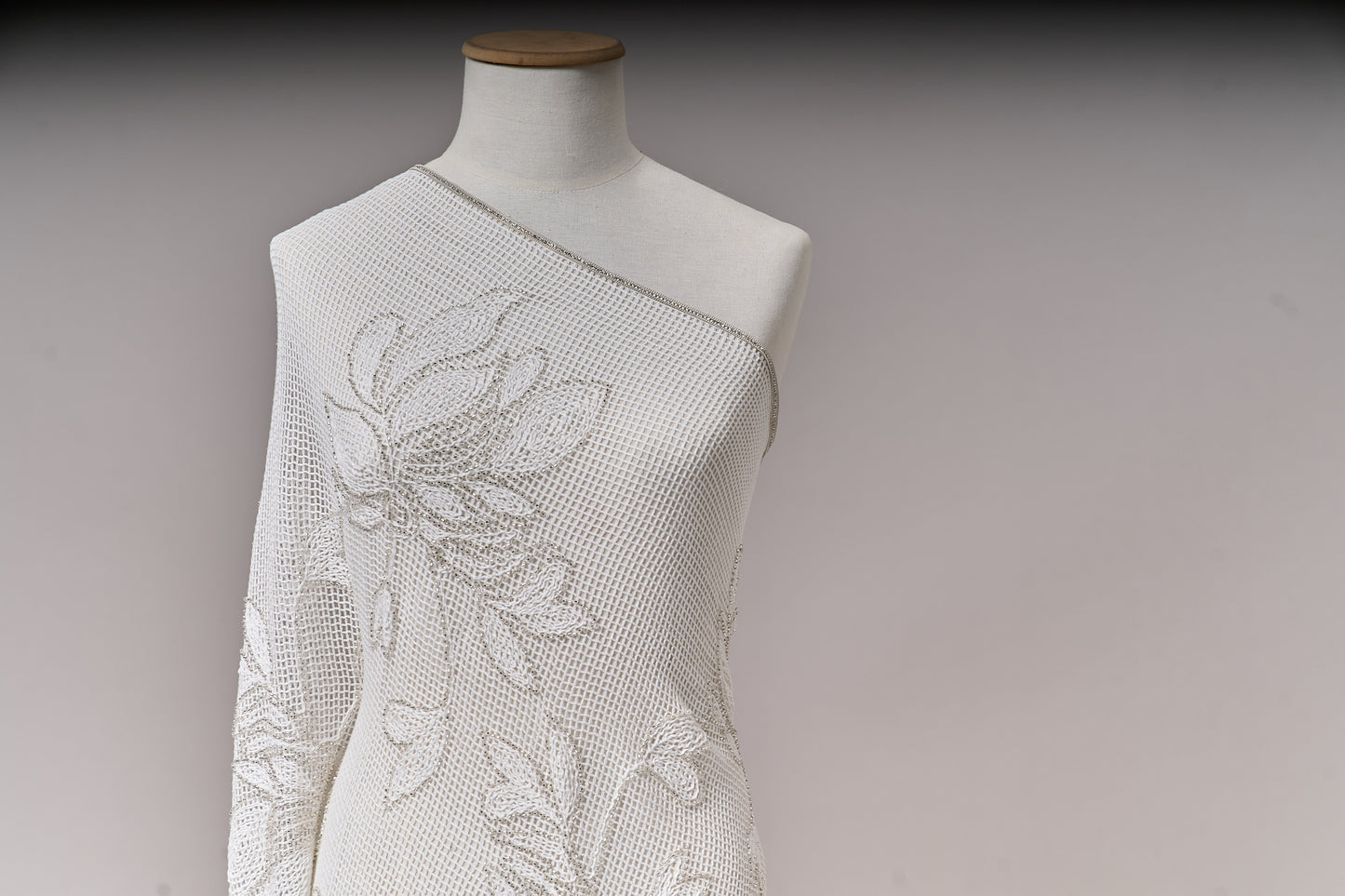 S0714 - Cotton guipure embroidered with silver beads