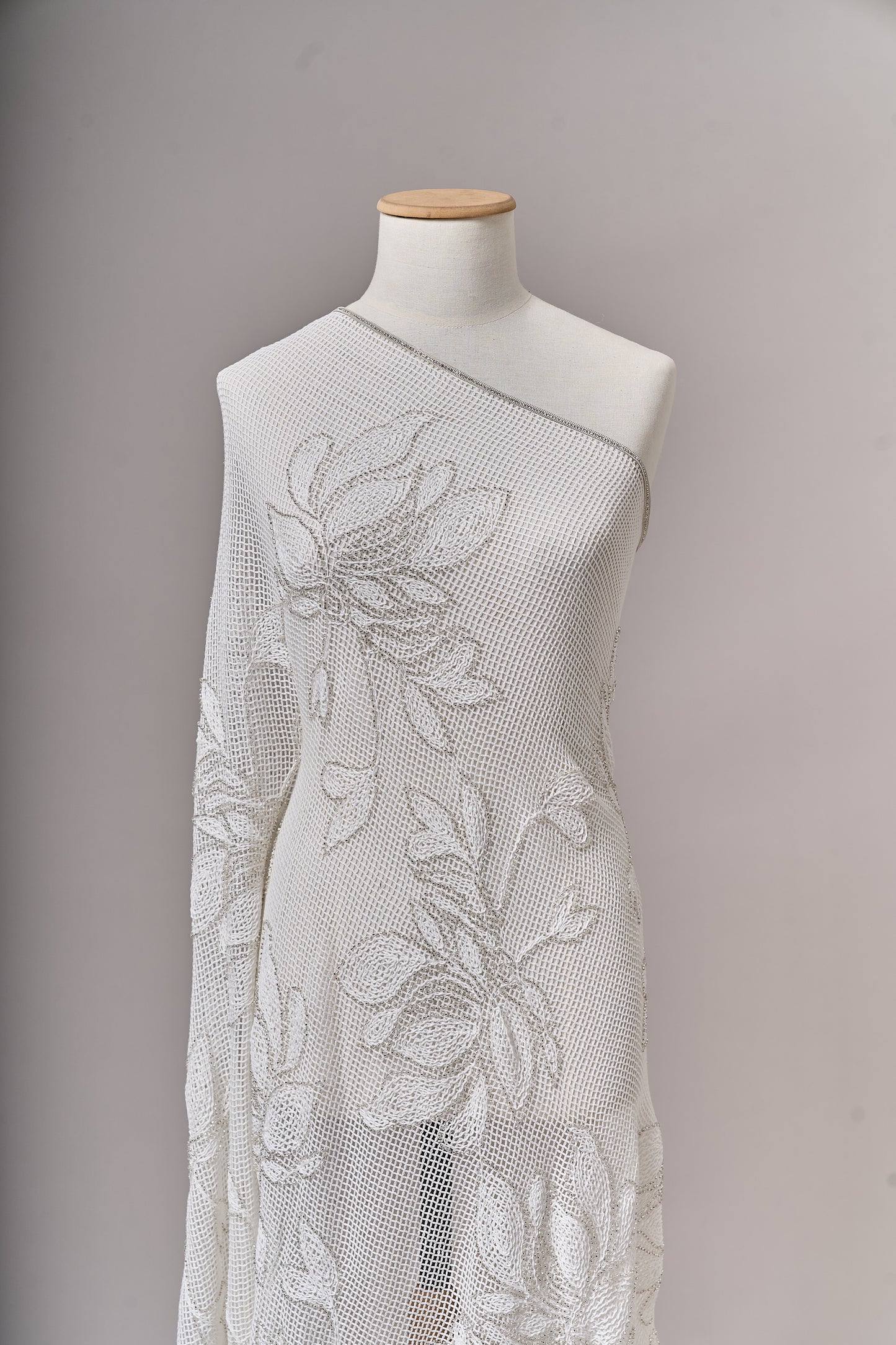 S0714 - Cotton guipure embroidered with silver beads
