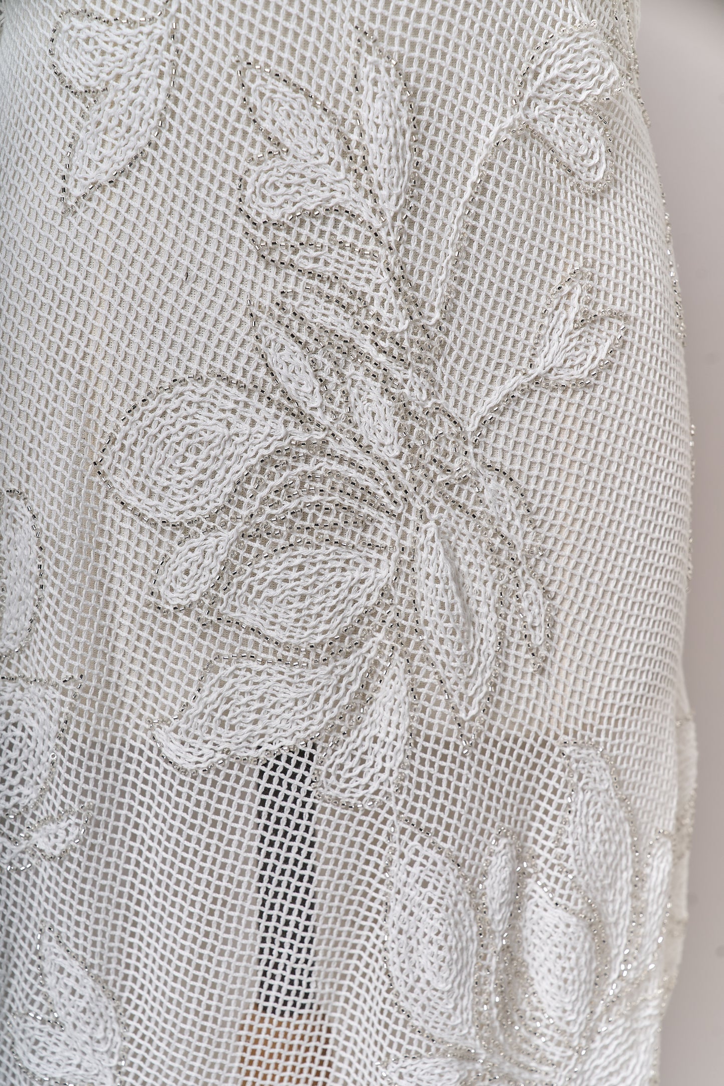 S0714 - Cotton guipure embroidered with silver beads
