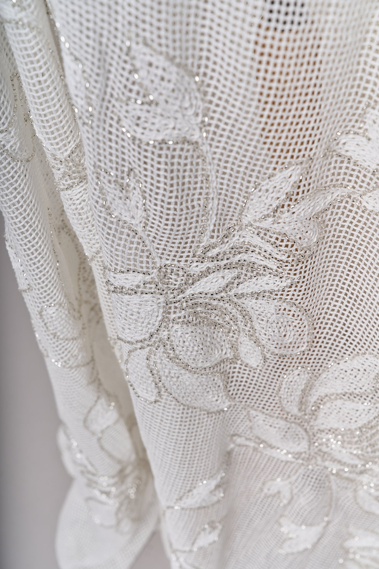 S0714 - Cotton guipure embroidered with silver beads