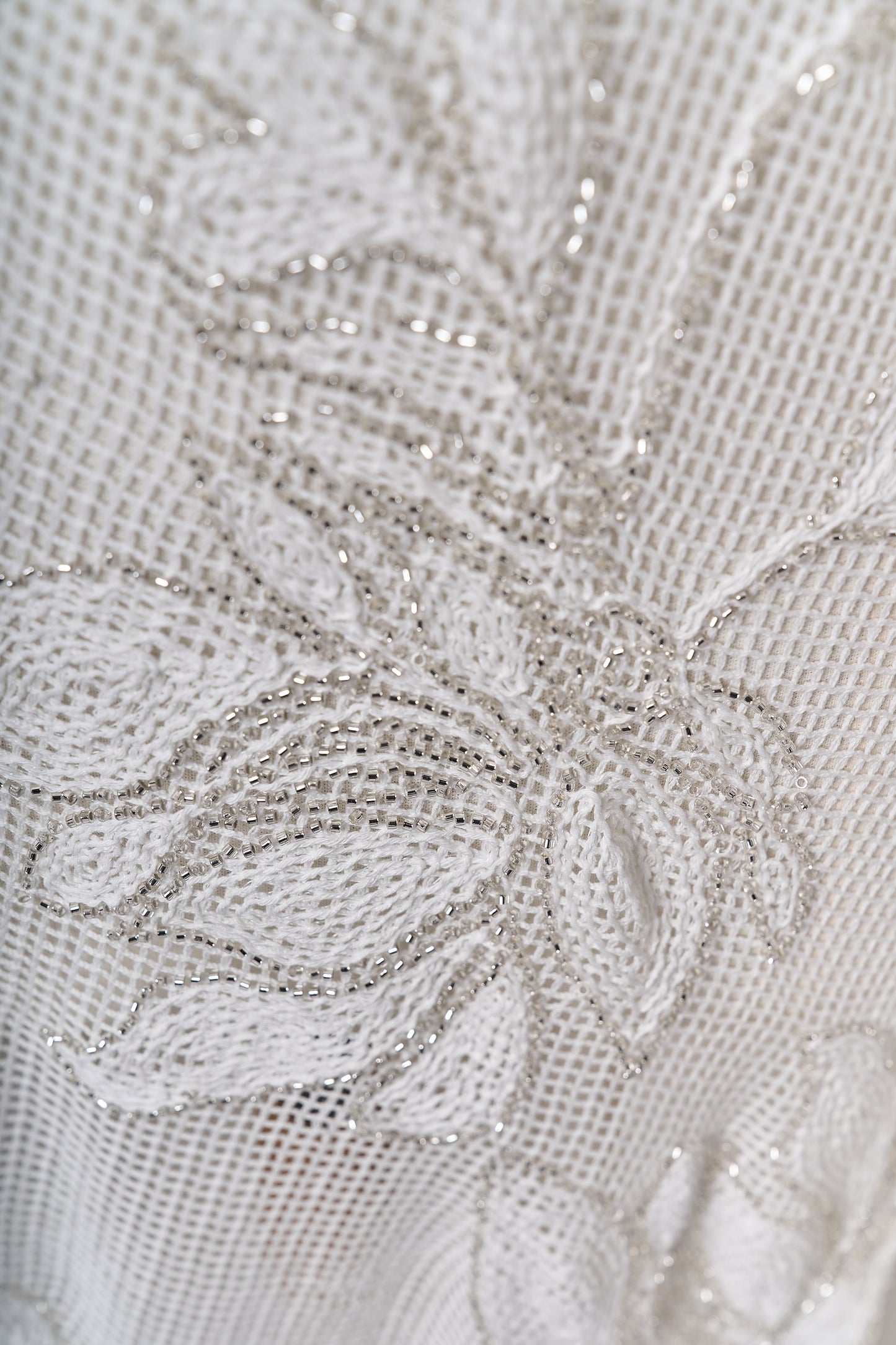 S0714 - Cotton guipure embroidered with silver beads