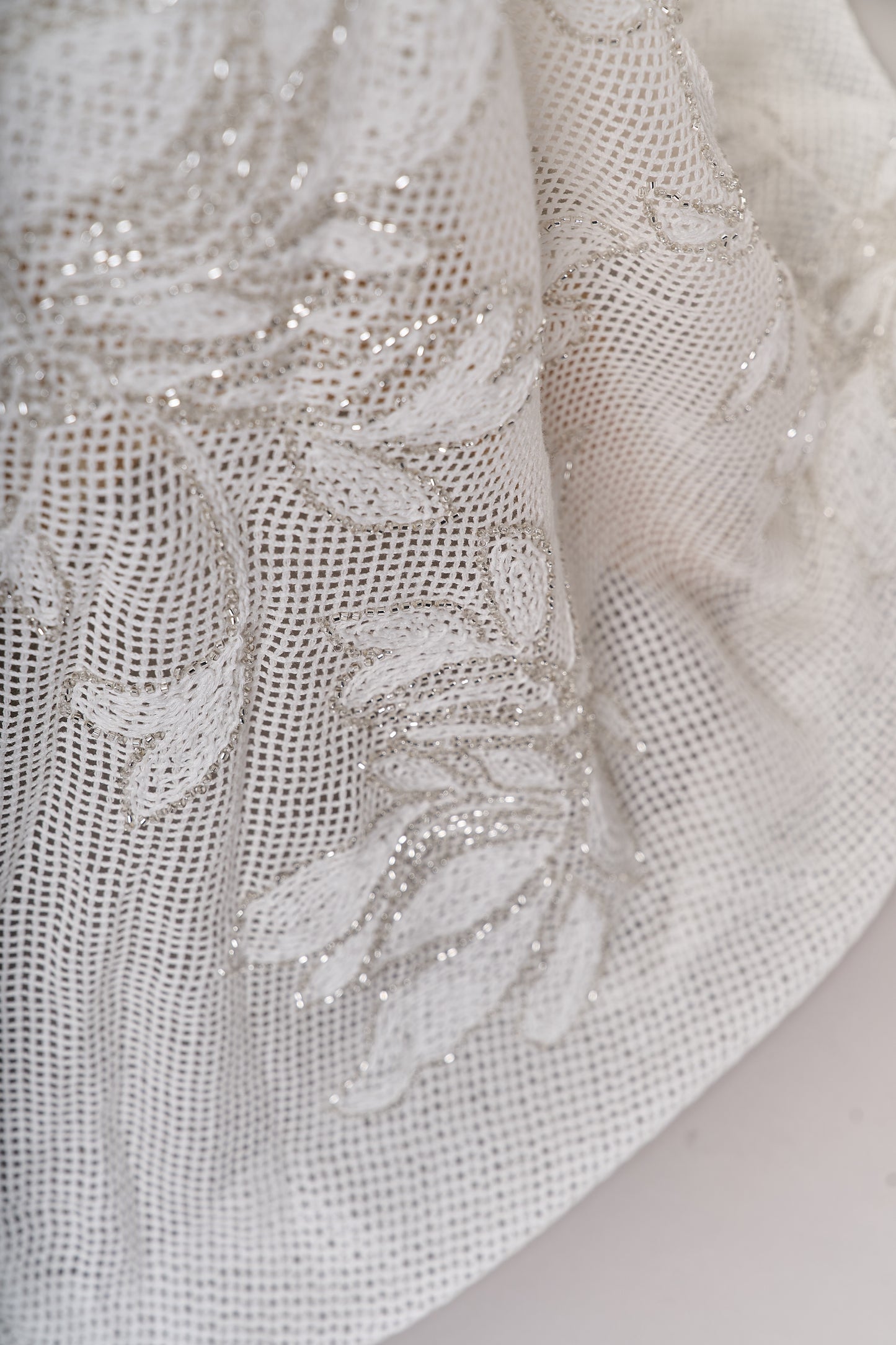 S0714 - Cotton guipure embroidered with silver beads