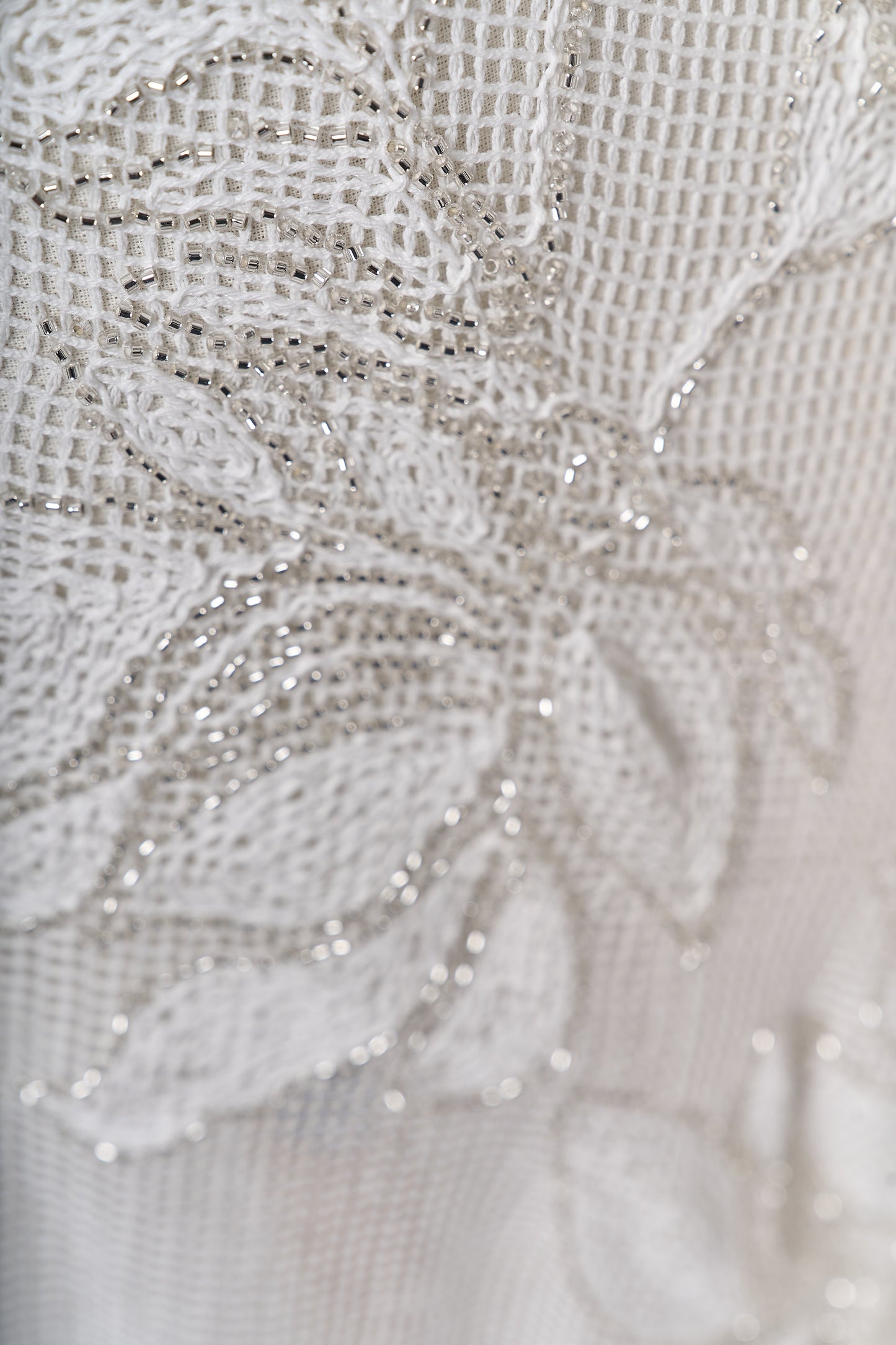 S0714 - Cotton guipure embroidered with silver beads