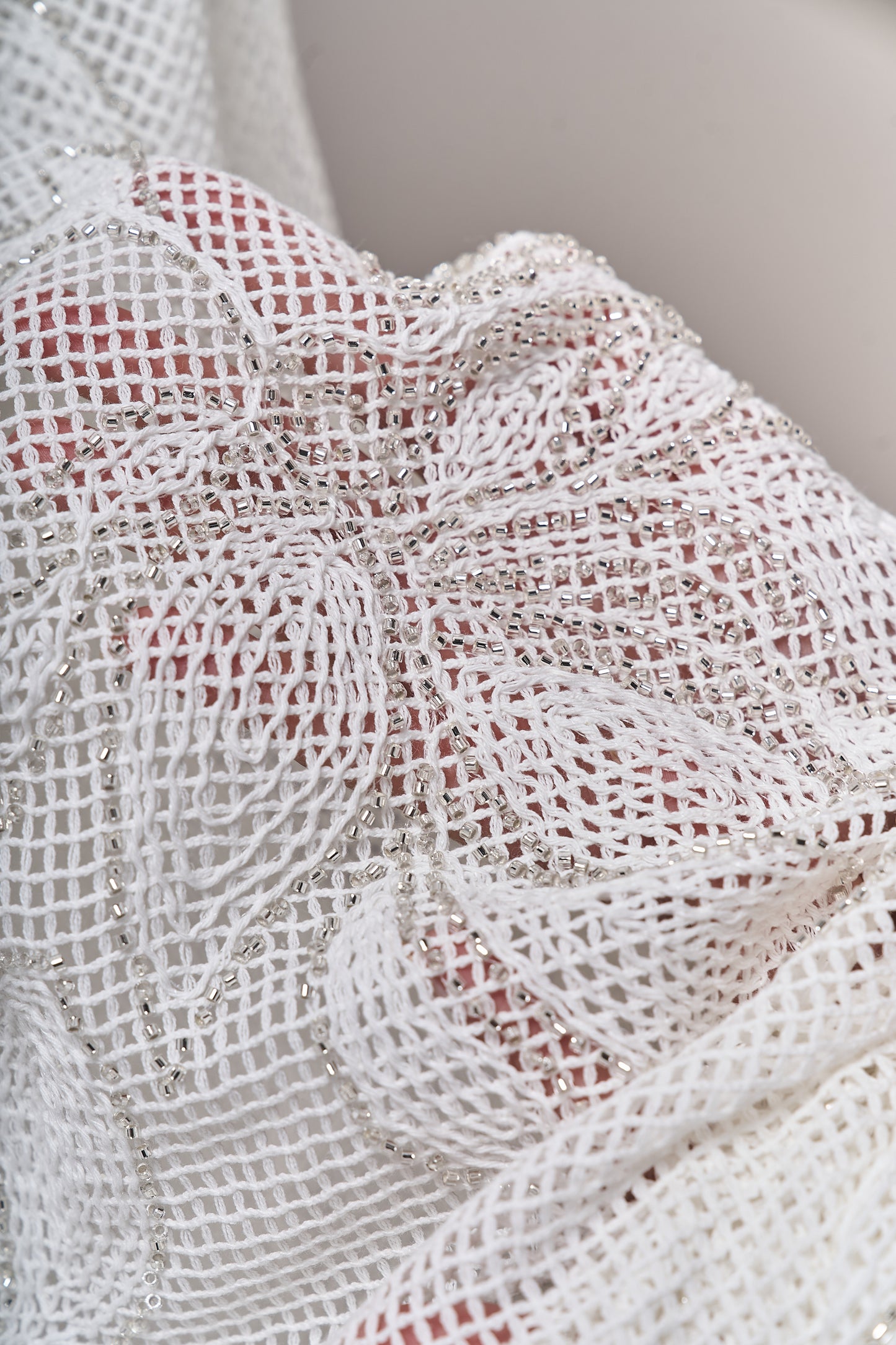 S0714 - Cotton guipure embroidered with silver beads