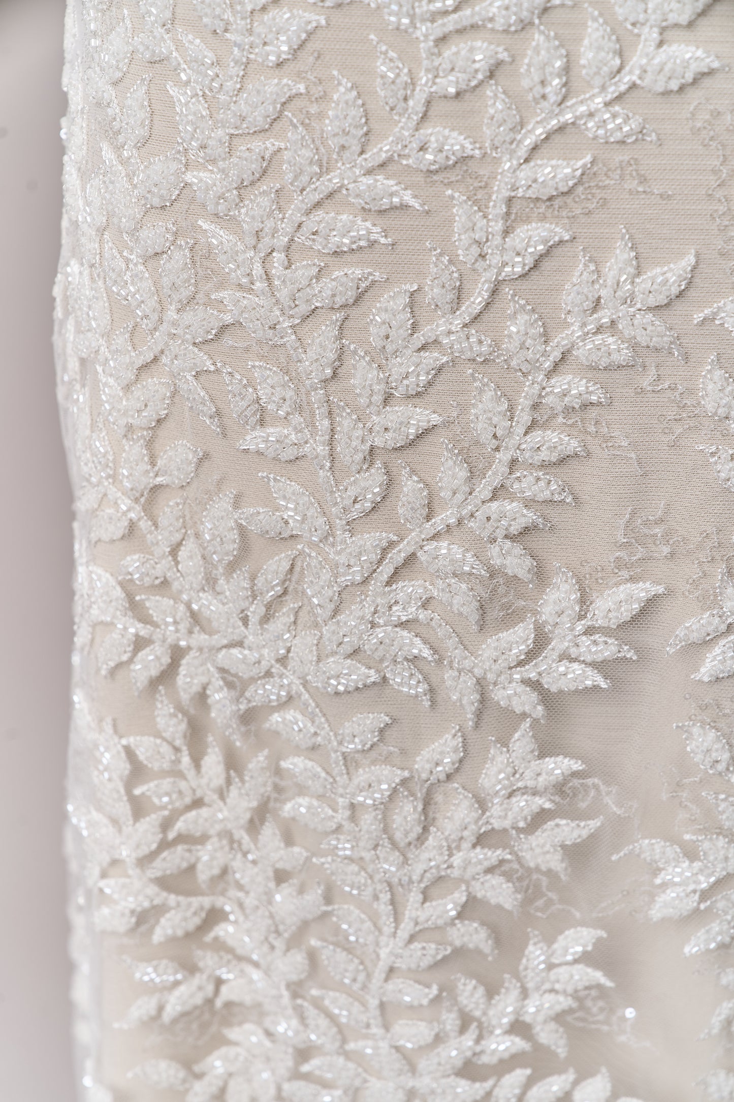 S0692 - Embroidered tulle with off-white beads and transparent sequins