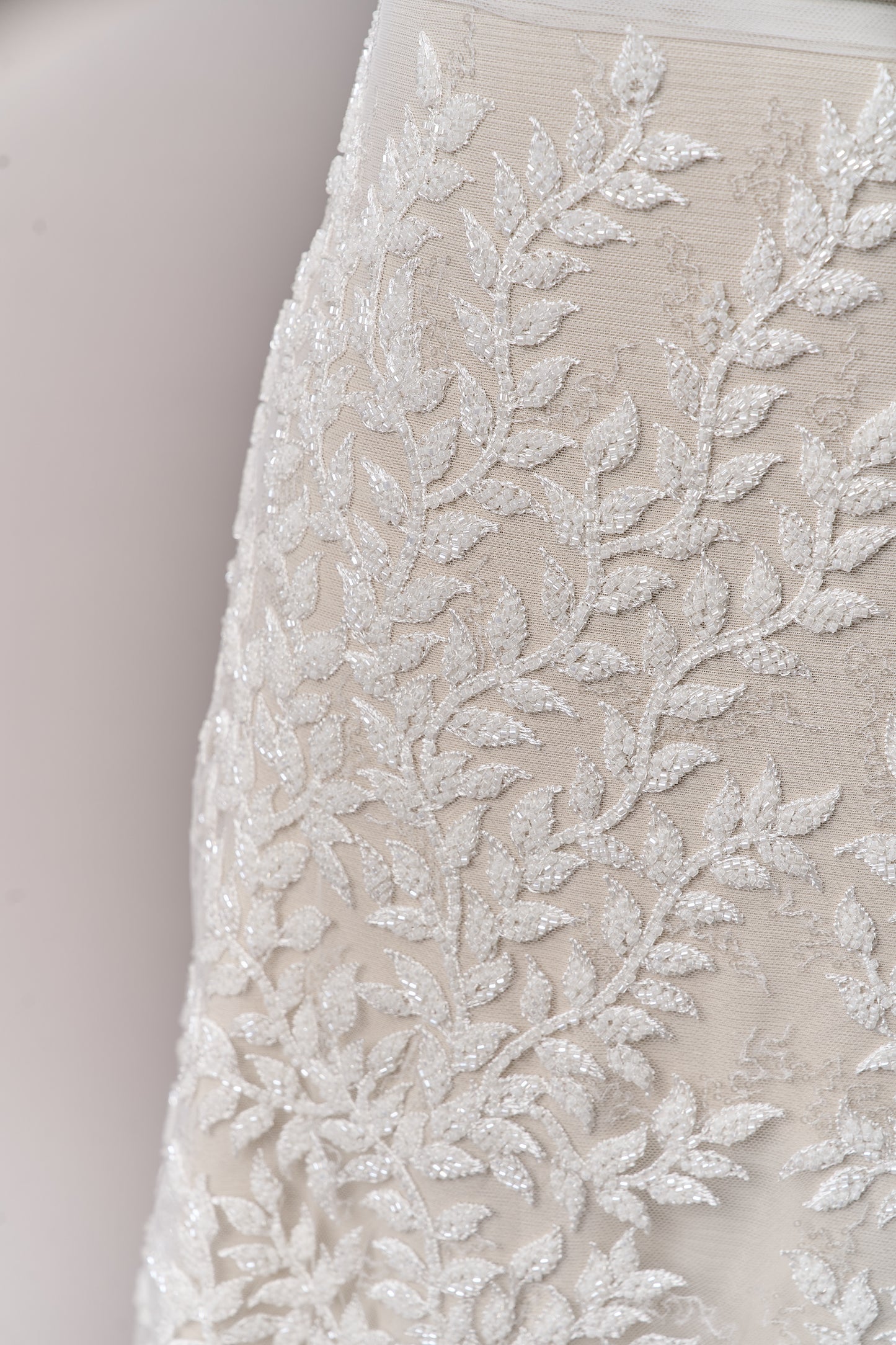 S0692 - Embroidered tulle with off-white beads and transparent sequins