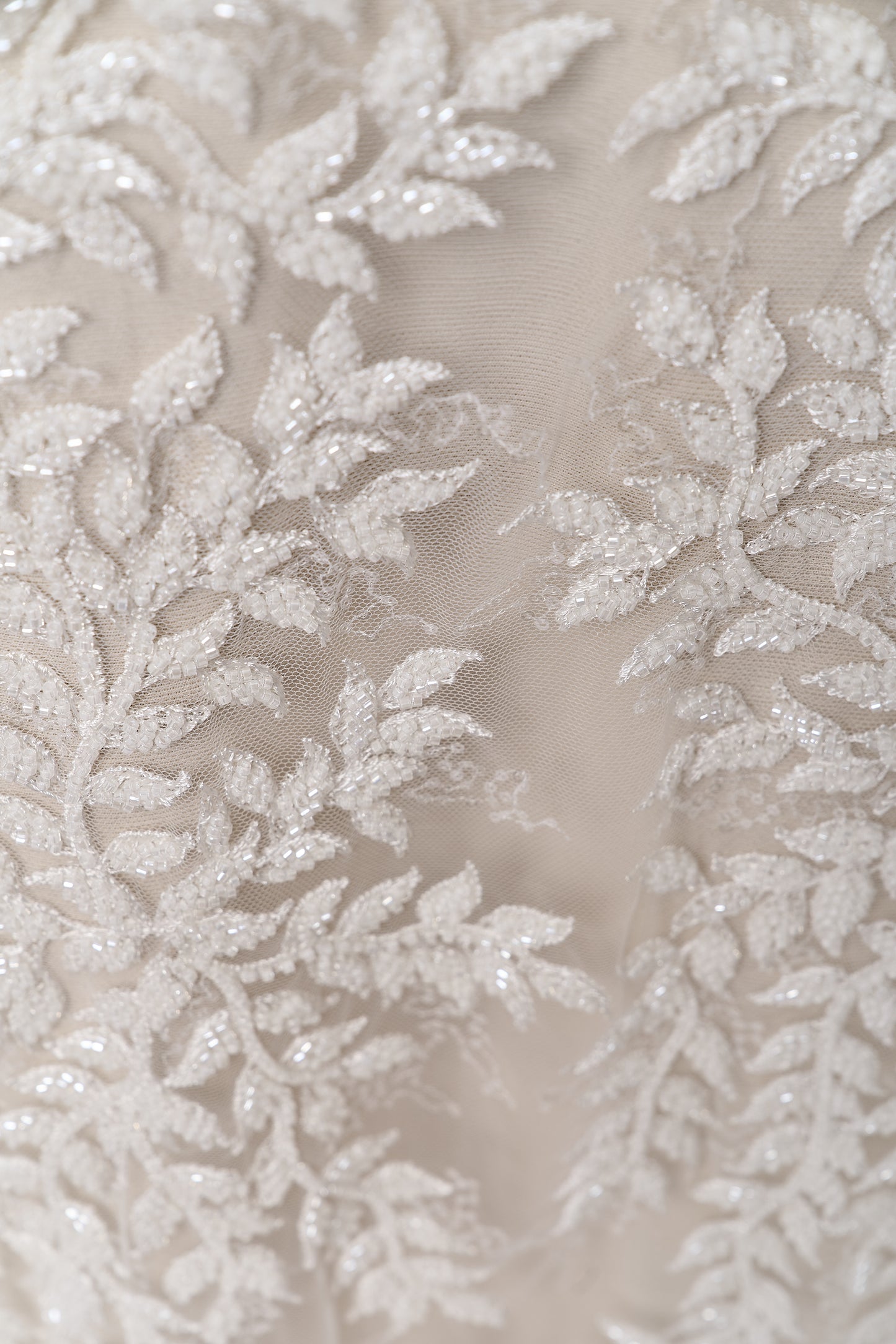 S0692 - Embroidered tulle with off-white beads and transparent sequins