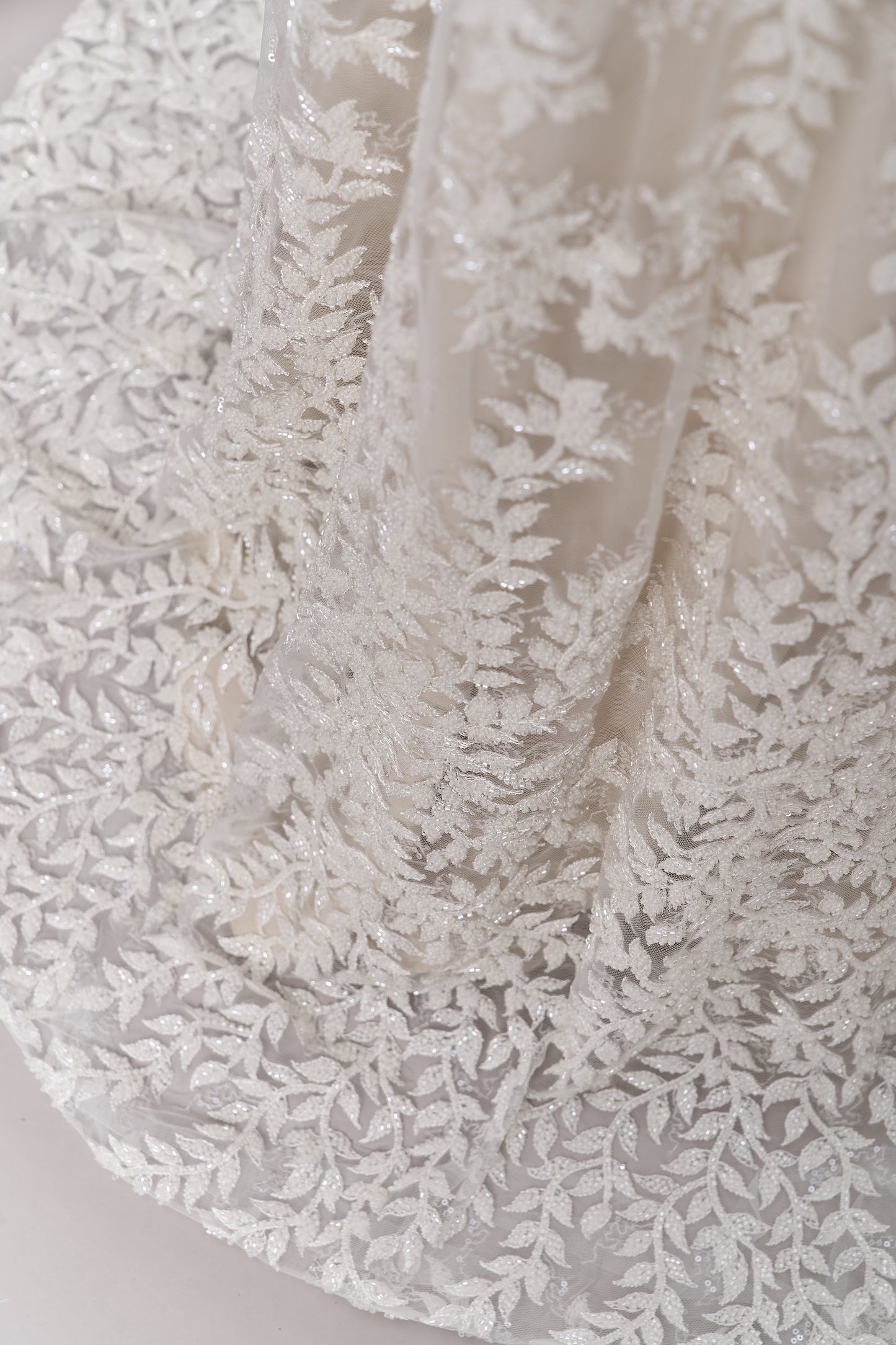 S0692 - Embroidered tulle with off-white beads and transparent sequins