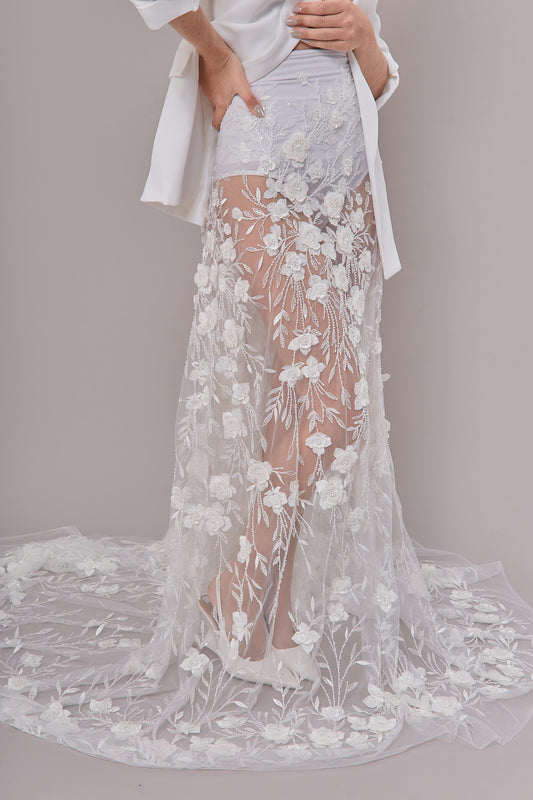 S0643 EMBROIDERED TULLE WITH SEQUINS, BEADS AND 3D FLOWERS