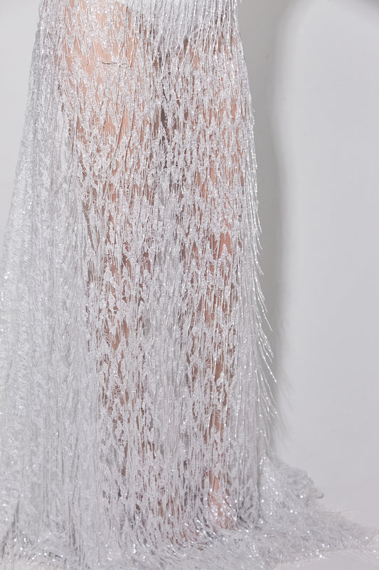S0625 EMBROIDERED LACE WITH BEADS AND FRINGES