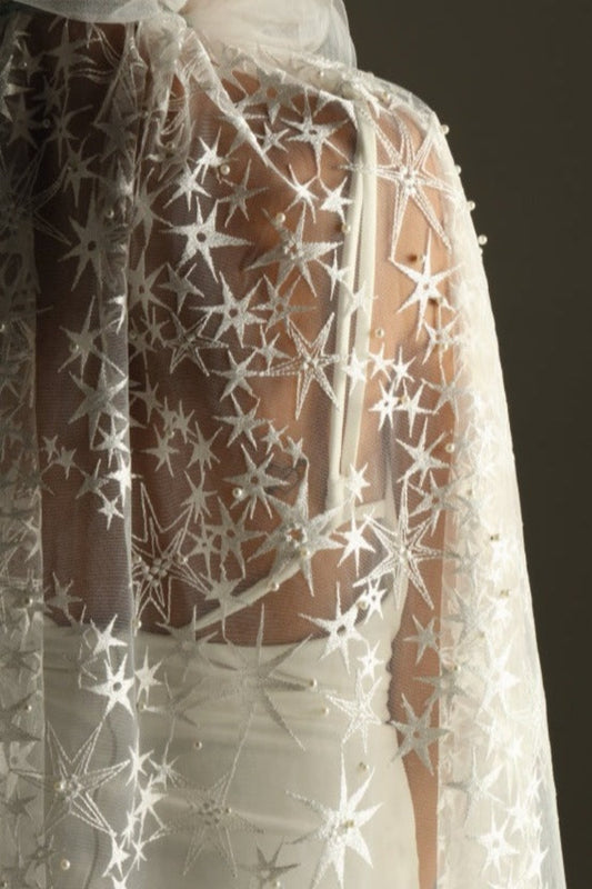 bridal fabric with embroidered stars