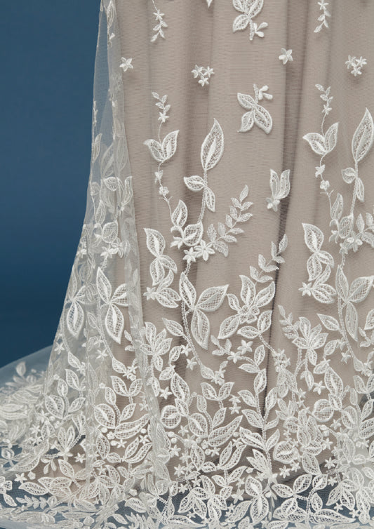 S0422 EMBROIDERED TULLE WITH LEAVES