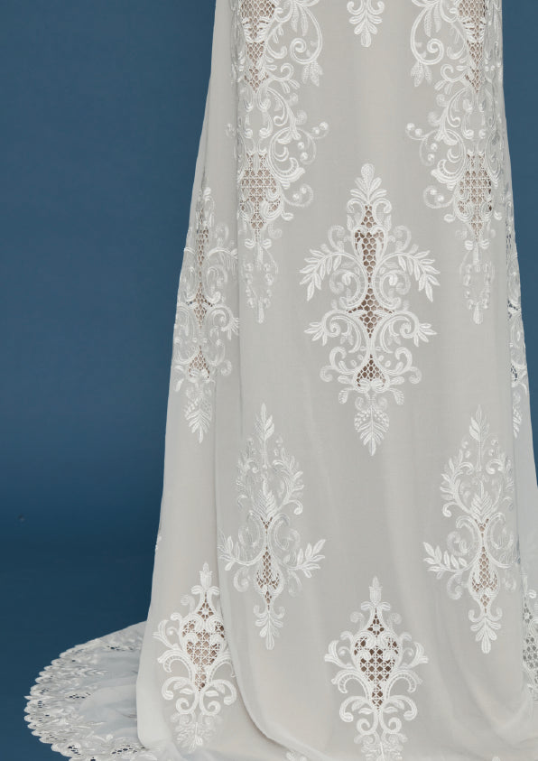 S0433 EMBROIDERED CHIFFON WITH GUIPIURE DETAILS