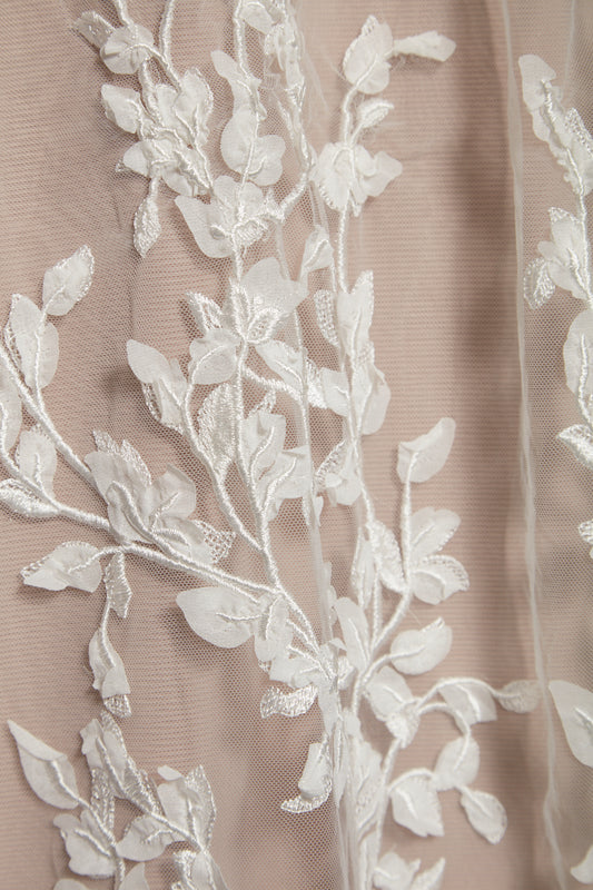 S0081 EMBROIDERY TULLE WITH 3D LEAVES