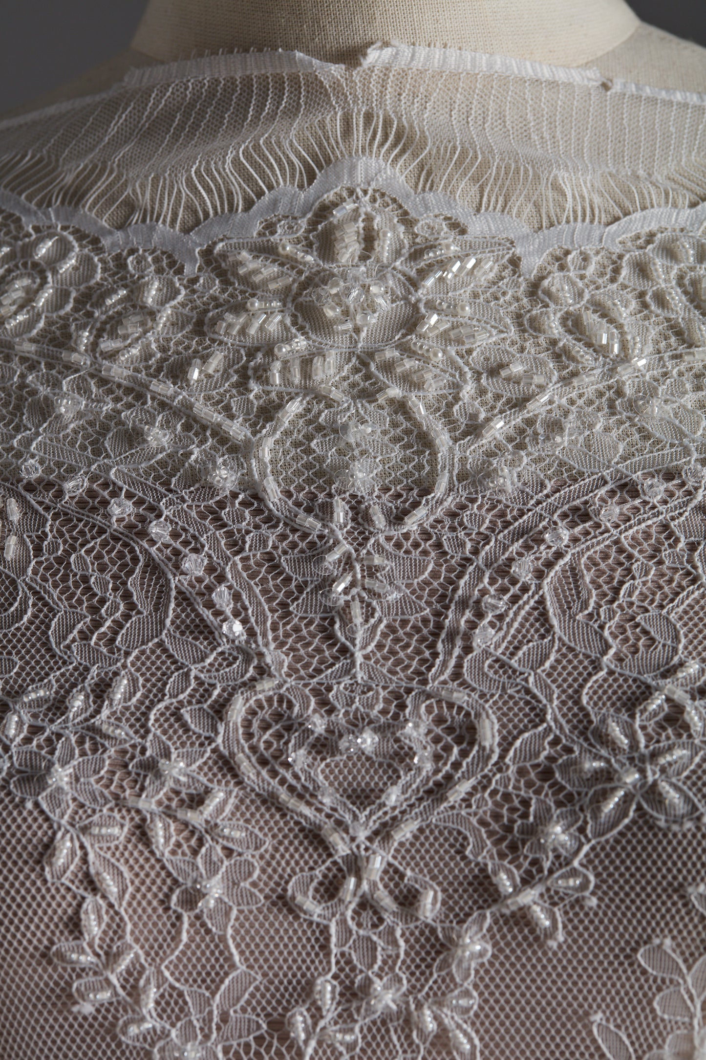 S0249 CHANTILLY EMBROIDERY LACE WITH BEADS